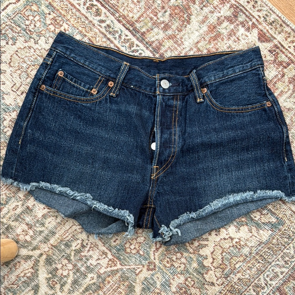 Levi's Blue Jean Shorts with Distressed Hem